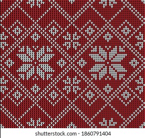 Knitted Christmas and New Year pattern. Wool Knitting Sweater Design. Wallpaper wrapping paper textile print. eps 10