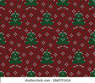 Knitted Christmas and New Year pattern. Wool Knitting Sweater Design. Wallpaper wrapping paper textile print. eps 10