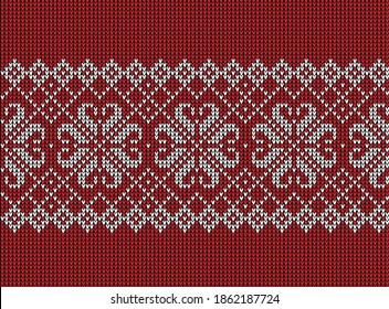 Knitted Christmas and New Year pattern. Wool Knitting Sweater Design. Wallpaper wrapping paper textile print. eps 10