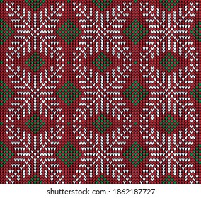 Knitted Christmas and New Year pattern. Wool Knitting Sweater Design. Wallpaper wrapping paper textile print. eps 10