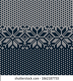 Knitted Christmas and New Year pattern. Wool Knitting Sweater Design. Wallpaper wrapping paper textile print. eps 10