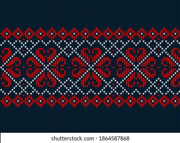 Knitted Christmas and New Year pattern. Wool Knitting Sweater Design. Wallpaper wrapping paper textile print. eps 10