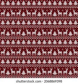 Knitted Christmas and New Year pattern at Buffalo Plaid. Wool Knitting Sweater Design. Wallpaper wrapping paper textile print.