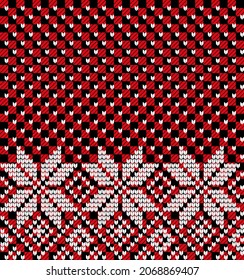 Knitted Christmas and New Year pattern at Buffalo Plaid. Wool Knitting Sweater Design. Wallpaper wrapping paper textile print.