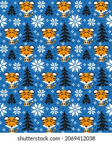 Navidad de punto y patrón de Año Nuevo en Tigre. Diseño de suéter de punto de lana. Papel tapizado de papel de impresión textil.