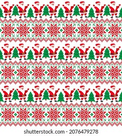 Knitted Christmas and New Year pattern. Wool Knitting Sweater Design. Wallpaper wrapping paper textile print. Eps 10
