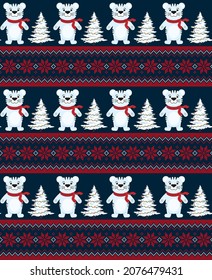 Knitted Christmas and New Year pattern. Wool Knitting Sweater Design. Wallpaper wrapping paper textile print. Eps 10