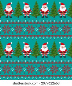 Knitted Christmas and New Year pattern. Wool Knitting Sweater Design. Wallpaper wrapping paper textile print. Eps 10