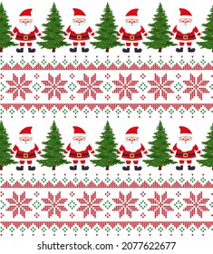 Knitted Christmas and New Year pattern. Wool Knitting Sweater Design. Wallpaper wrapping paper textile print. Eps 10