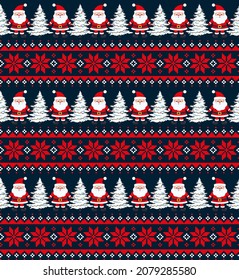 Knitted Christmas and New Year pattern. Wool Knitting Sweater Design. Wallpaper wrapping paper textile print. Eps 10