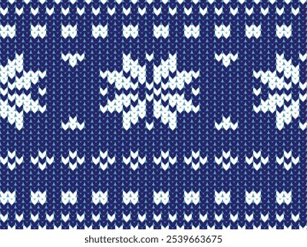 Knitted Christmas and New Year Pattern, Christmas Snow, Snowflakes. Designed for background, blue, wallpaper, carpet, clothing, knitted pattern, fabric, embroidery, textile,