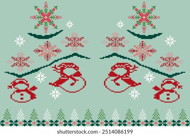 Knitted Christmas and New Year pattern.Pixel art style.scandinavian nordic ethnic.winter geometric seamless.Design for sweater,scarf,comforter,clothes