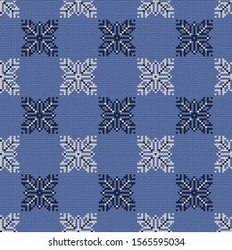 Knitted Christmas or New year vector seamless decorative pattern snowflakes
