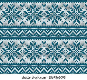Knitted Christmas or New year vector seamless decorative pattern snowflakes