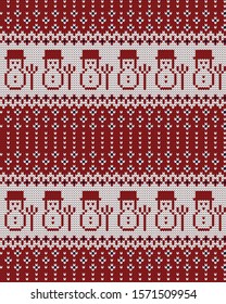 Knitted Christmas or New year vector seamless decorative pattern snowman