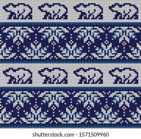 Knitted Christmas or New year vector seamless decorative pattern polar bear