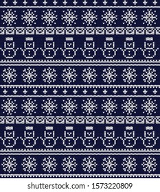 Knitted Christmas or New year vector seamless decorative pattern snowman