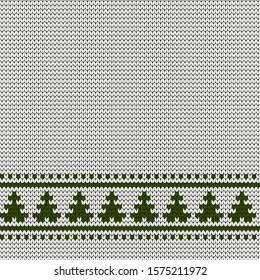Knitted Christmas or New year vector seamless decorative border fir-trees