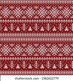 Knitted Christmas or New year vector seamless decorative pattern