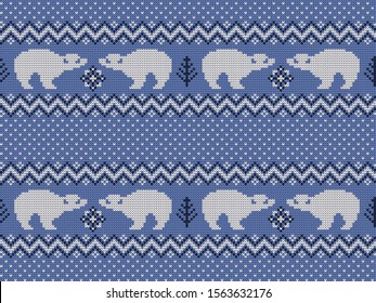 Knitted Christmas or Ney year vector seamless decorative pattern polar bears
