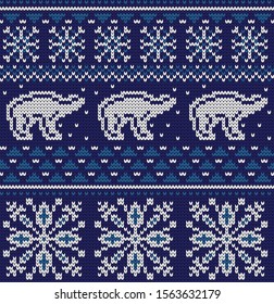 Knitted Christmas or Ney year vector seamless decorative pattern polar bears