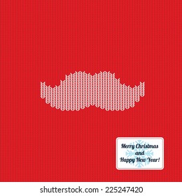 Knitted christmas pattern background with mustache. Vector illustration