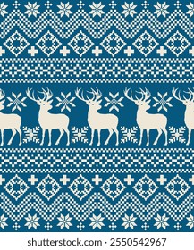 Patrón de Navidades de punto Navidades de tela sin costuras invierno. patrón étnico de píxeles tradicionales estilo de Vector invernal. Diseñado para el fondo, Fondo de pantalla, alfombra, ropa, bordado 