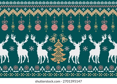 Patrón de Navidades de punto Navidades de tela sin costuras invierno. patrón étnico de píxeles tradicionales estilo de Vector invernal. Diseñado para el fondo, Fondo de pantalla, alfombra, ropa, bordado