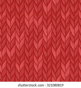 Knitted christmas red seamless pattern. Natural warm knitted fabric. Winter clothing. Vector, Eps, added to swatch palette. 