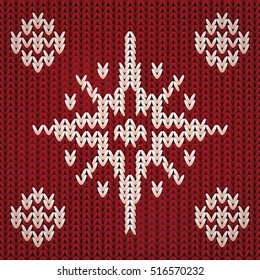 Knitted Christmas seamless pattern with snowflakes, vector illustration