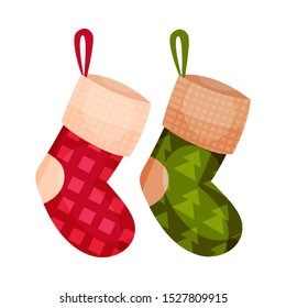 Knitted Christmas Stocking Flat Style Vector Illustration