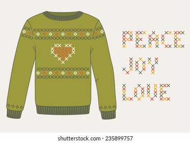 Knitted Christmas sweater, winter card 