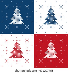 Knitted christmas tree. Snow. Vector