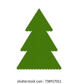 Knitted Christmas tree vector. Flat cartoon illustration. Objects isolated on white background.
