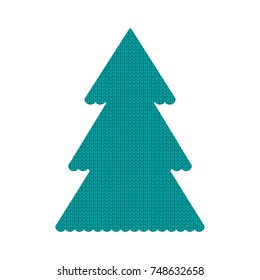 Knitted Christmas tree vector. Flat cartoon illustration. Objects isolated on white background.