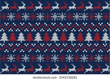 Knitted Christmas ugly pattern. Christmas sweater. Christmas seamless borders. Sweater pattern. Merry Christmas pattern.