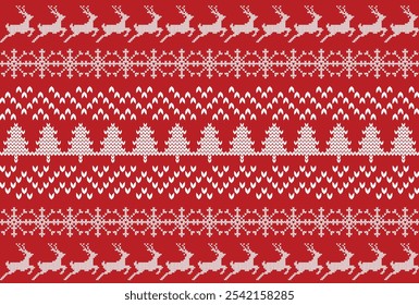 Knitted Christmas ugly pattern. Christmas sweater. Christmas seamless borders. Sweater pattern. Merry Christmas pattern.