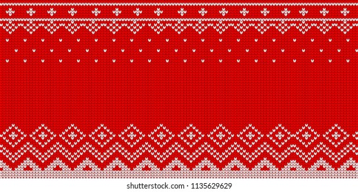 Knitted Christmas vector pattern. Decoration for advertising, greeting cards, gifts and packaging. Flat cartoon illustration. Objects isolated on white background.