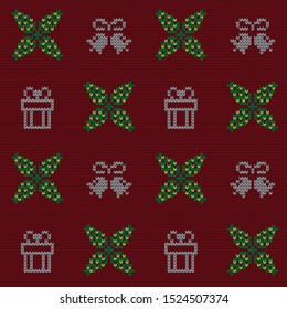 Knitted Christmas vector seamless decorative pattern for plaid design 