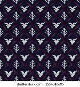 Knitted  Christmas vector seamless decorative pattern