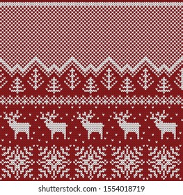 Knitted  Christmas vector seamless decorative pattern deers