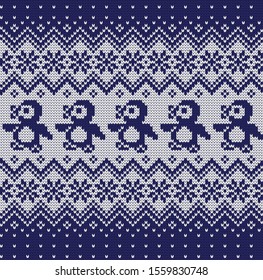 Vector de Navidad de punto pingüinos decorativos sin fisuras