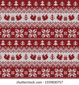 Knitted Christmas vector seamless decorative pattern squirrels