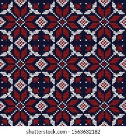 Knitted Christmas vector seamless decorative pattern Norwegian stars