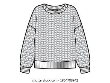 Knitted classic sweater, fashion flat sketch template