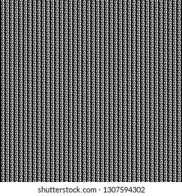 Knitted cotton fabric, alternating with grooves and ridges, arranged vertically. Graphic pattern in black and white. Sweater texture. Vector illustration.