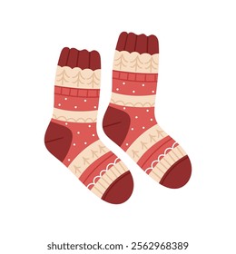 Knitted and cozy warm.Socks are arranged in a fun, scattered layout, showcasing a cute and minimal flat style.