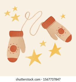 knitted cute mittens with stars