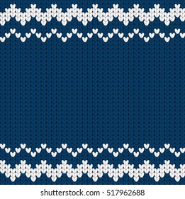Knitted dark blue Christmas pattern with geometric ornament, seamless pattern