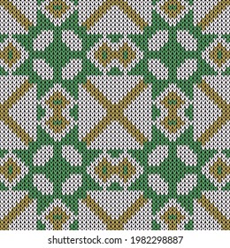 Knitted decoration seamless pattern. Vector illustration  Colors: Gimblet, Fruit Salad, Magnolia